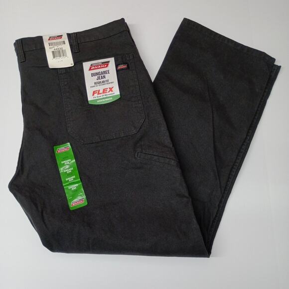 Dickies Dungaree Jeans Men's Size 44x32 Black Regular Fit Straight Leg Flex - Picture 1 of 7